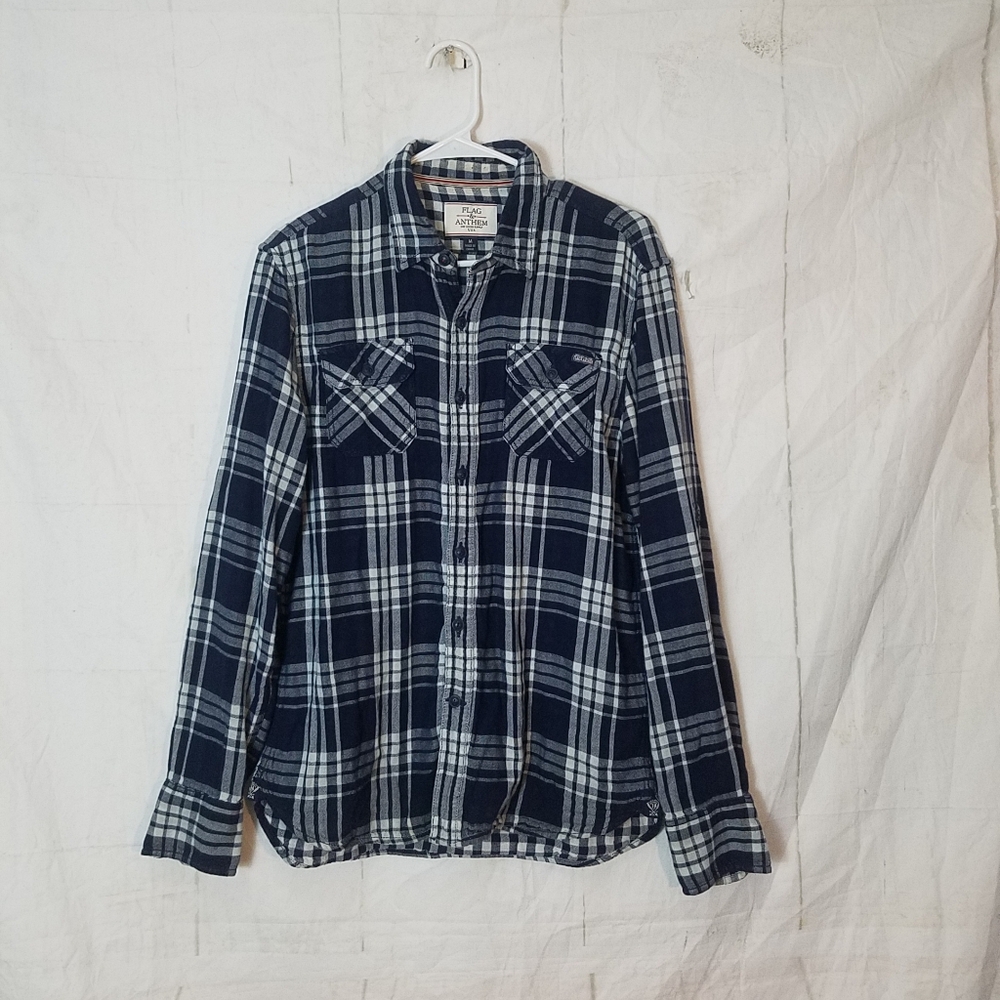 Flag & Anthem Navy and White Plaid Cotton Button-Up Shirt